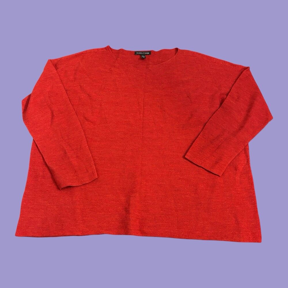 Eileen Fisher Sweater Womens Small Red Tight Knit Boxy Lightweight Long Sleeve